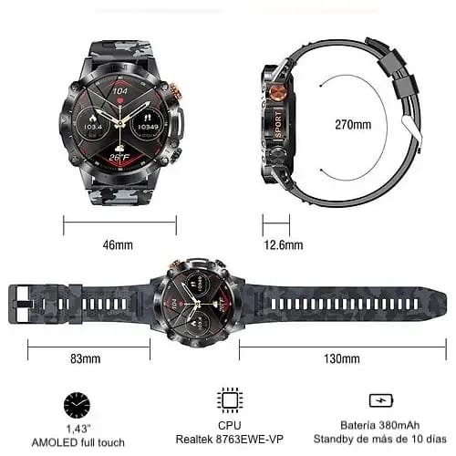 Reloj Inteligente Militar - Resistente al Agua y Golpes